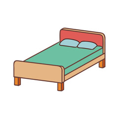 Isometric cartoon bed with blue pillows and green mattress illustration vector
