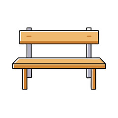 Cartoon illustration of a wooden park bench with metal supports standing still
