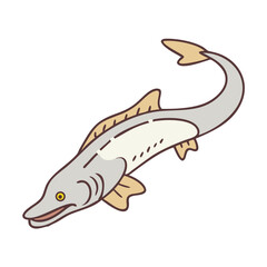 Stylized Northern Pike illustration with distinct fin, color, and body markings