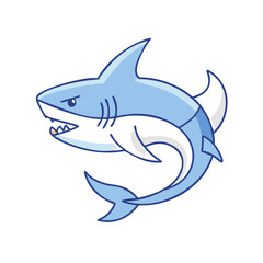 Cartoon blue shark with an angry expression ready to attack some prey