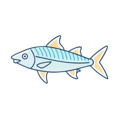 Illustration of a Mackerel Fish with Stripes and Yellow Fins, Fresh Seafood