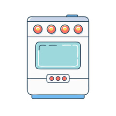 Fototapeta premium Stylized cartoon illustration of a white and blue kitchen oven, range