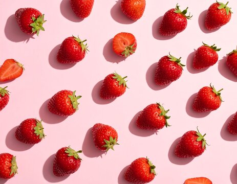 Fresh strawberries on pink background