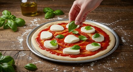 Making a Homemade Margherita Pizza with Fresh Basil