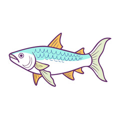 Fototapeta premium Stylized illustration of a silver fish with yellow and light green fins