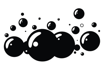 Black Bubbles of Varying Sizes Floating Together, Featuring Glossy Highlights and Abstract Composition