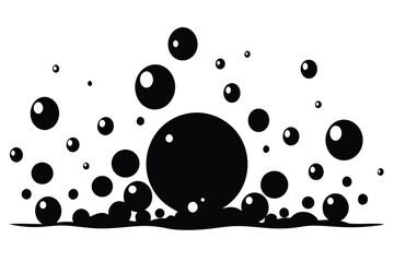 Bubbles Rising Above Surface Black and White Vector Illustration of Floating Spheres
