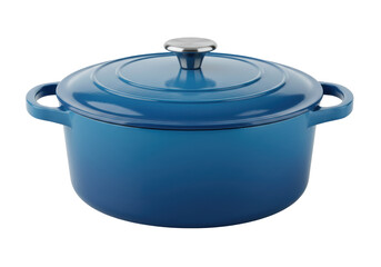 Blue enameled cast iron dutch oven with lid isolated, cooking pot for soups and stews, kitchenware for culinary use