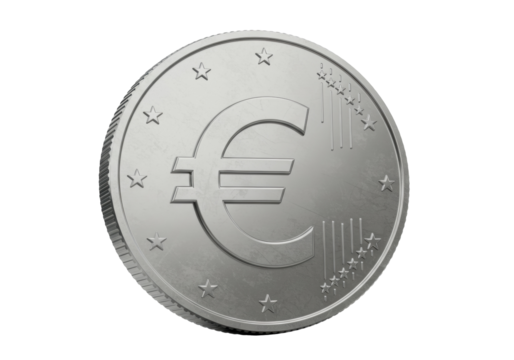 Euro coin isolated on transparent background, currency of the European Union for finance and economy
