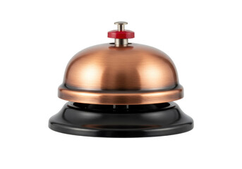Copper-colored service bell isolated on transparent background, vintage call bell for hotel reception or customer service