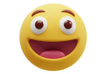 Yellow laughing emoji PNG isolated on transparent background, happy face with big smile for social media and communication