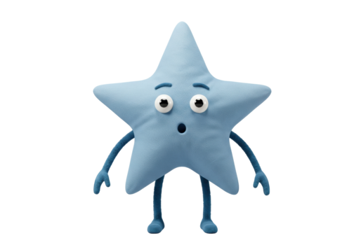 Cute blue star character PNG isolated on transparent background, cartoon star with arms and legs for kids design