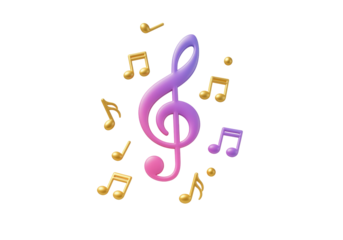 Colorful treble clef and music notes PNG isolated on transparent background, musical symbols for decoration and design