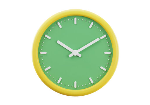 Yellow and green wall clock isolated on transparent background, time management and home decor concept in PNG format