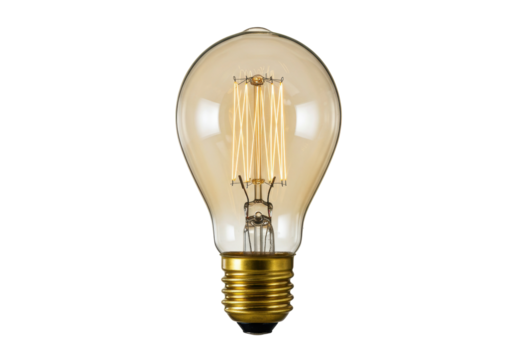 Vintage Edison light bulb isolated on white, antique style filament lamp for retro decor and atmospheric lighting PNG