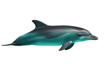 Fototapeta premium Realistic bottlenose dolphin PNG isolated on transparent background, marine mammal with smooth skin and streamlined body for ocean life concepts