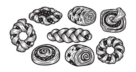 Danish Pastry Line Art Vector Illustration