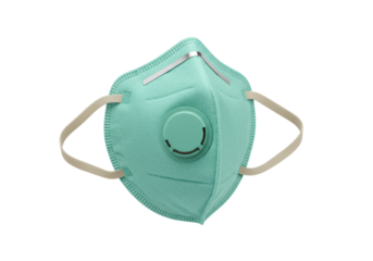 Teal N95 respirator mask isolated, personal protective equipment for healthcare and medical use on a transparent background