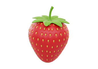 Red strawberry PNG isolated on transparent background, fresh fruit with seeds and green leaves, healthy food concept