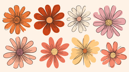 Colorful hand-drawn flower collection