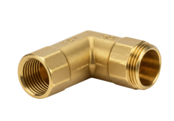 Brass 90-degree elbow pipe fitting isolated, plumbing component for connecting pipes in plumbing systems and industrial applications
