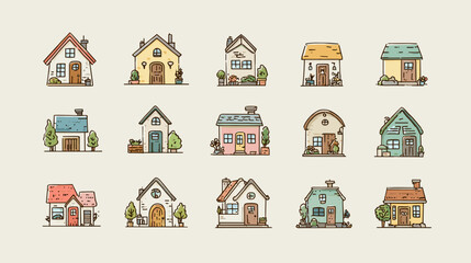 Hand-drawn colorful house illustrations