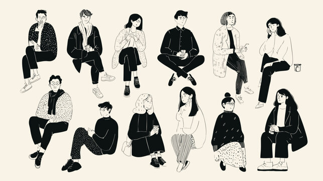 Diverse illustrated characters in various poses
