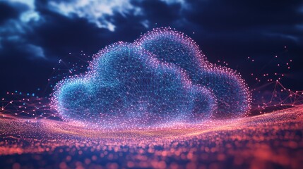 Fototapeta premium Digital cloud computing network, stormy sky background, data storage, technology concept