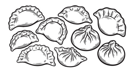 Dumplings Line Art Minimal Outline Drawing