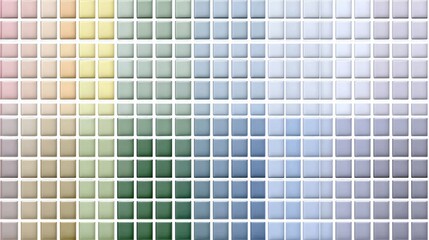 A large retro pixel-grid style gradient background featuring hundreds of soft pastel and muted tones arranged in mosaic, transitioning from warm beige and pink to cool blue and green palette