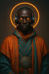 Futuristic Monk with Headphones
