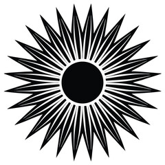 Stylized Sunburst Graphic Black Circle with Radiating Spikes and Lines Decorative Element
