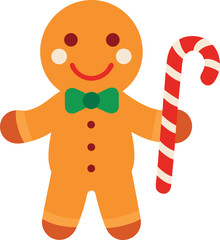 christmas gingerbread man with holding a candy cane
