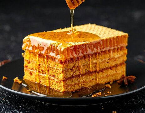 Honey-drizzled layered wafer dessert