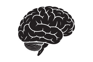Stylized black and white silhouette of a human brain