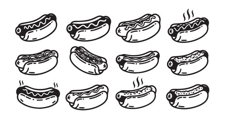 Hot Dog Line Art Hand Drawn Outline Design