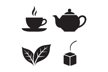 Simple black icons representing tea and coffee elements