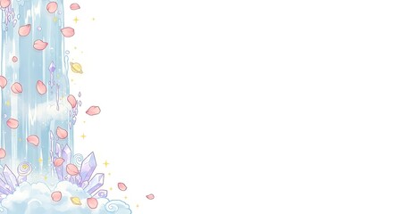 Enchanting waterfall with glittering crystals and falling pink petals, perfect for adding a magical and whimsical touch to your project backgrounds