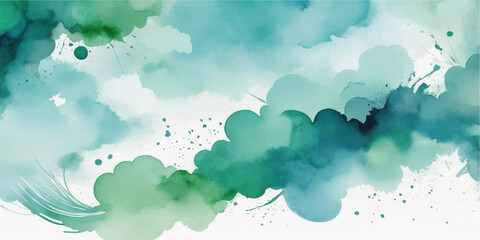 Abstract sky blue watercolor texture with white clouds