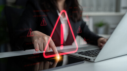 Cybersecurity alert warning showing red cyber for data breach, network threat, and cyber security system vulnerability with emphasis on security risk, caution, digital protection Latch