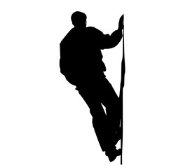 a silhouette of a man climbing a wallblack, flip, jump, man, person, pole, profile, ski pole, skier, snowboarder, trick 
