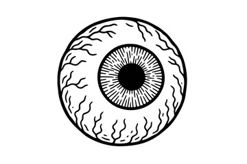 Eye design featuring intricate details of an iris and veins in a simple black and white illustration style