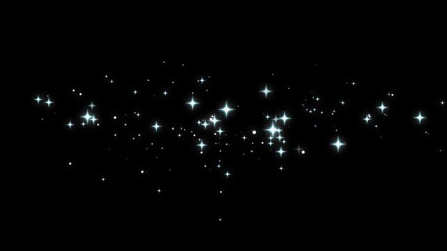 Glowing sparkle stars twinkling light particles trail, shimmer glitter dust animation, cartoon doodle blinking star effect on black, transparent alpha channel luxury background, 4k seamless video loop