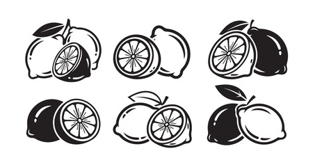 Lemon Fruits Line Art Fresh Organic Food Vector