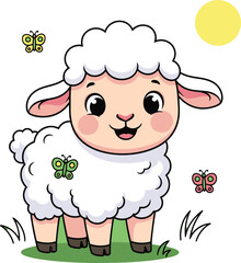 Fototapeta premium Cute cartoon sheep lamb illustration farm animal character happy smiling isolated