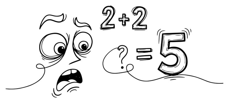 Doodle of a Worried Face Questioning a 2+2=5 Equation