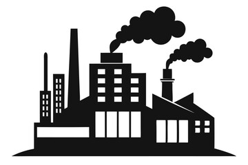 Fototapeta premium Black Silhouette of Factory with Smoke Stack, Buildings, and Chimneys Vector Image
