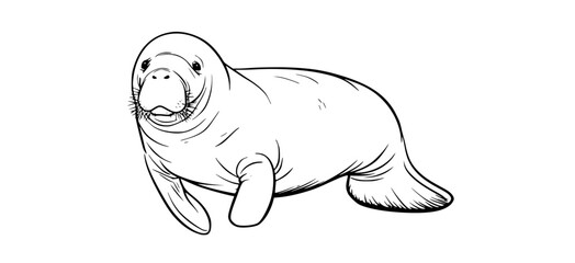 a drawing of a cute manatee on a plain transparent backgroundanimal, drawing, illustration, seal, tusk, walrus 