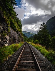 Fototapeta premium Scenic railway tracks through a lush valley