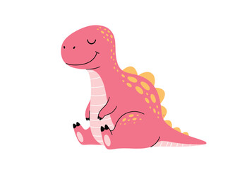 Obraz premium A cute pink cartoon dinosaur sits peacefully with its eyes closed and a gentle smile on its face.